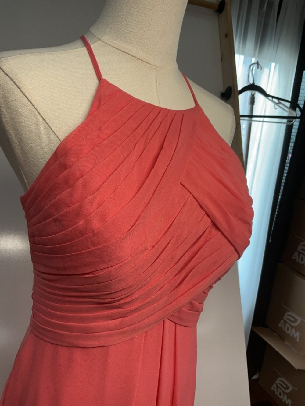 Azazie Antique Rose Halter Chiffon Maxi Dress Pleated Bridesmaid Formal - Picture 7 of 14